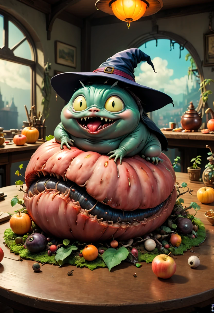 A sexy goblin with very big bouncy breasts, big nipples, big ass, trailer trash cute face, and a crazy hairdo is cooking in a chaotic kitchen. Hot Mess. Lots of sexy slutty Tattoos. She is wearing a trailer trash queen outfit and playfully flirting with the viewer. The scene is captured in (best quality,4k,8k,highres,masterpiece:1.2) ultra-detailed, realistic style, with vivid colors and sharp focus. The kitchen is messy and filled with pots, pans, and utensils, creating a sense of chaos. The lighting is warm and inviting, highlighting the goblin's features and the vibrant colors of the kitchen.