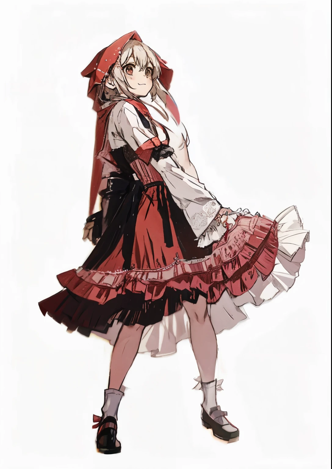 standing posture,Arknights style,Red ta dress,littleredridinghood,Smile
