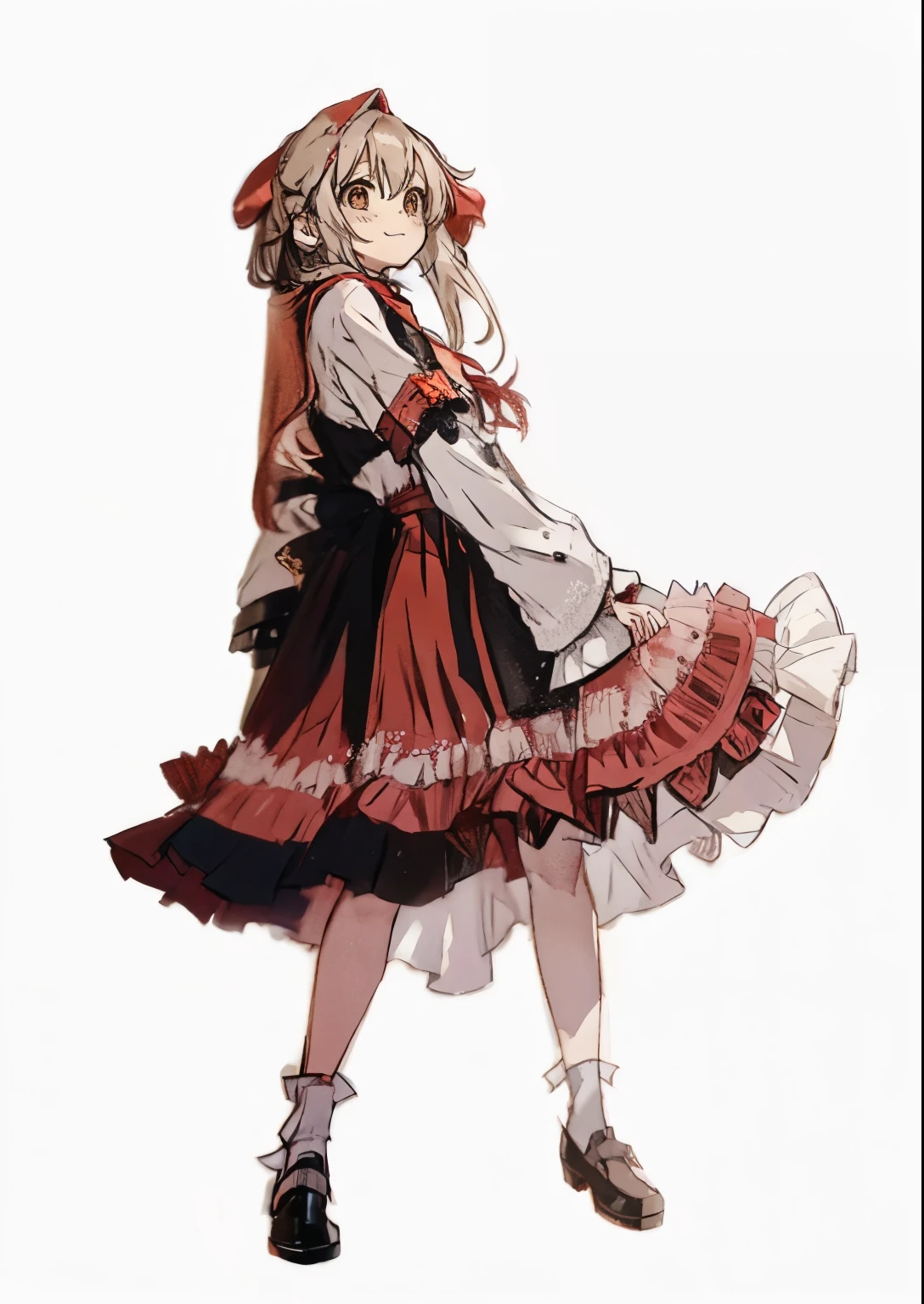 standing posture,Arknights style,Red ta dress,littleredridinghood,Smile