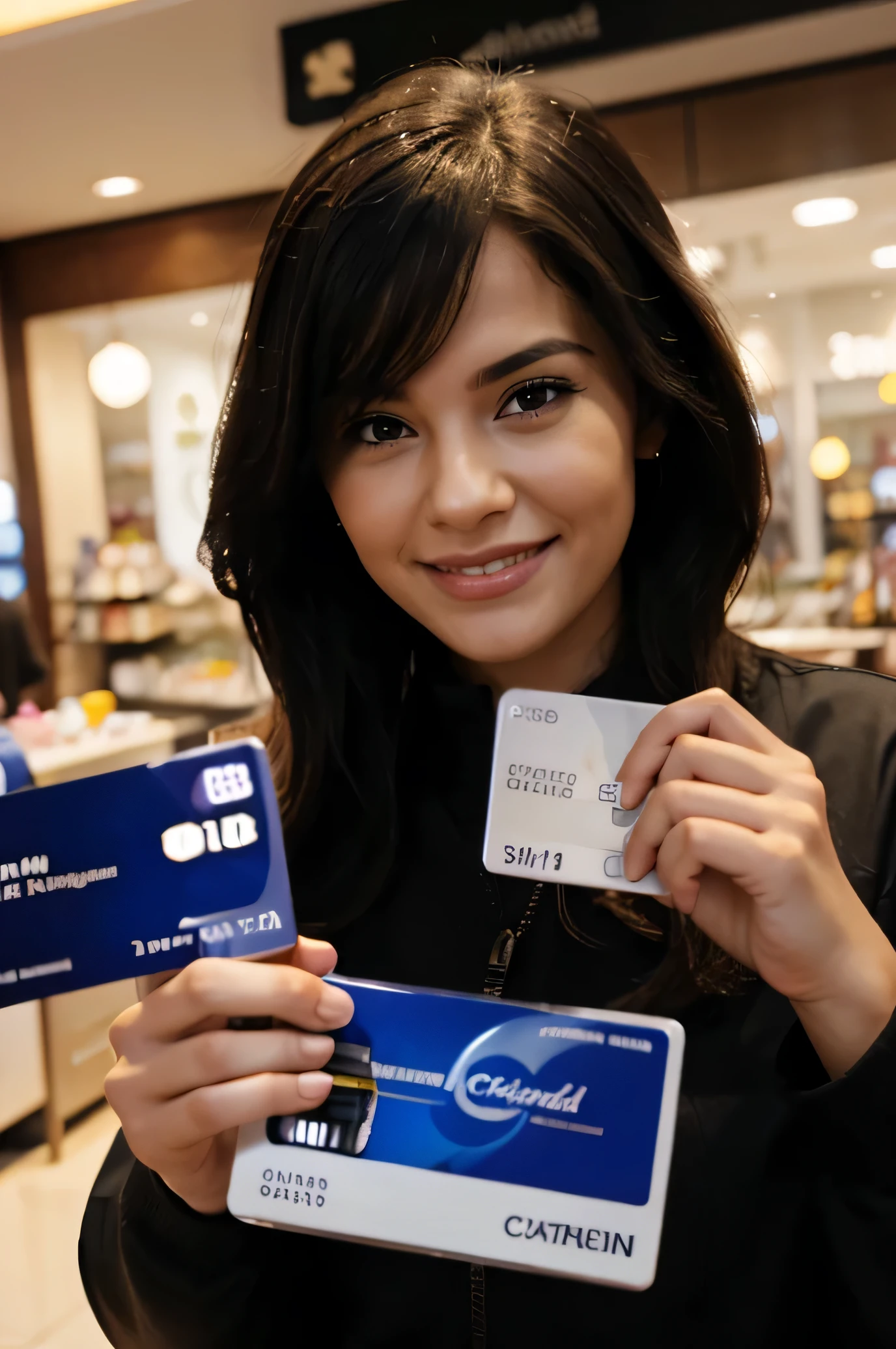 happy women holding many credit cards