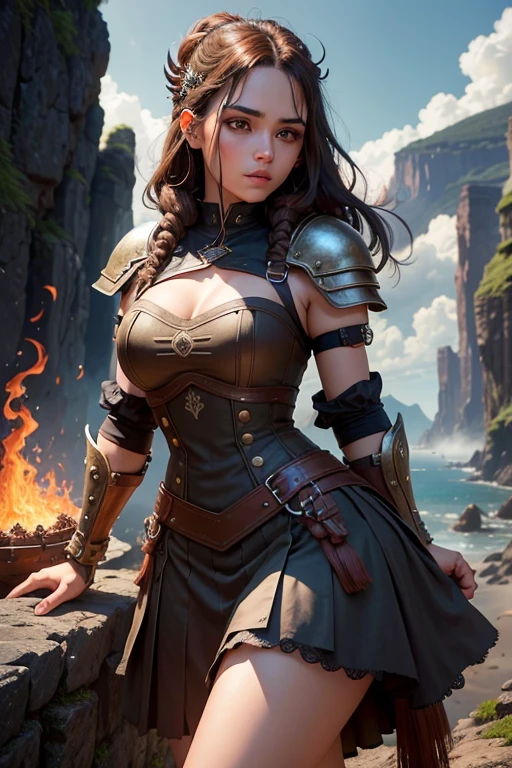 realistic masterpiece hd (best quality, woman wearing warrior outfit complete with blood sick iron, blood everywhere , blood destruction k, Altas, master part: 1.2), ultra-detalhado, (Realistic, photorrealista, photo-realistic: 1.37) Victoria Beckham , luz de espada brilhante, sinistra atmosphere, Fiery destruction, heroic pose, Details requintados, majestoso, Strength and power