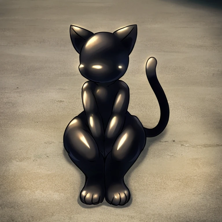 black cat,No eyes,sitting,legs apart,on ground