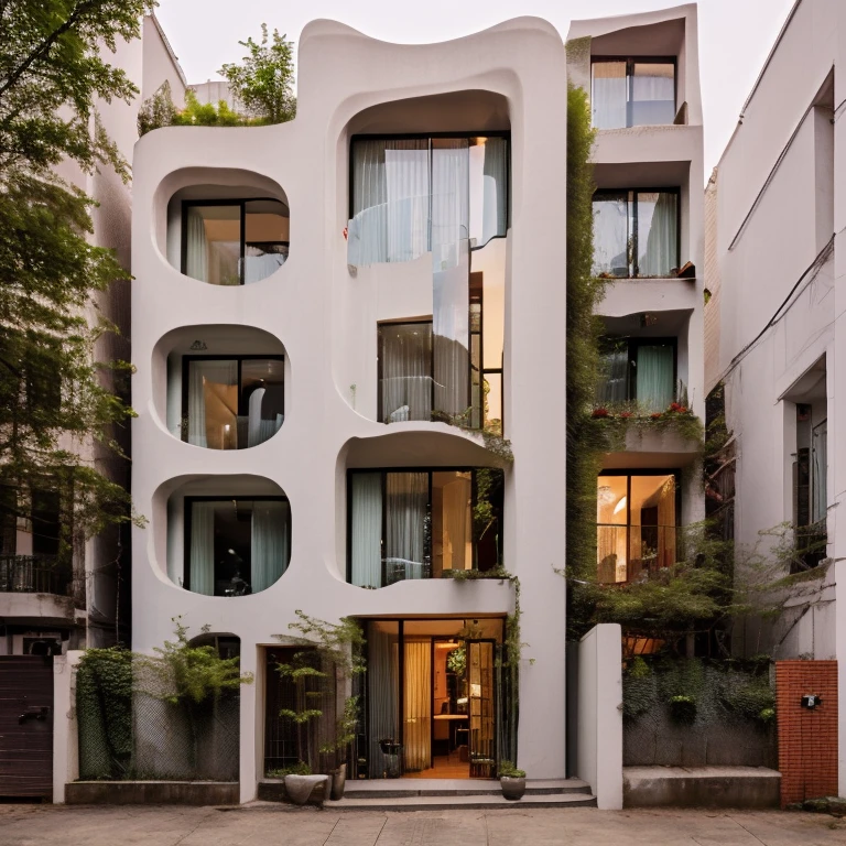 Townhouse, modern street style, car running in front of the house, (no Logo appears) Modern style, masterpiece, surreal, rendered by vray 2023, 8k rendering, iron pattern railing, door and door Glass windows, Natural light, cloudy, daytime, car, 16K
