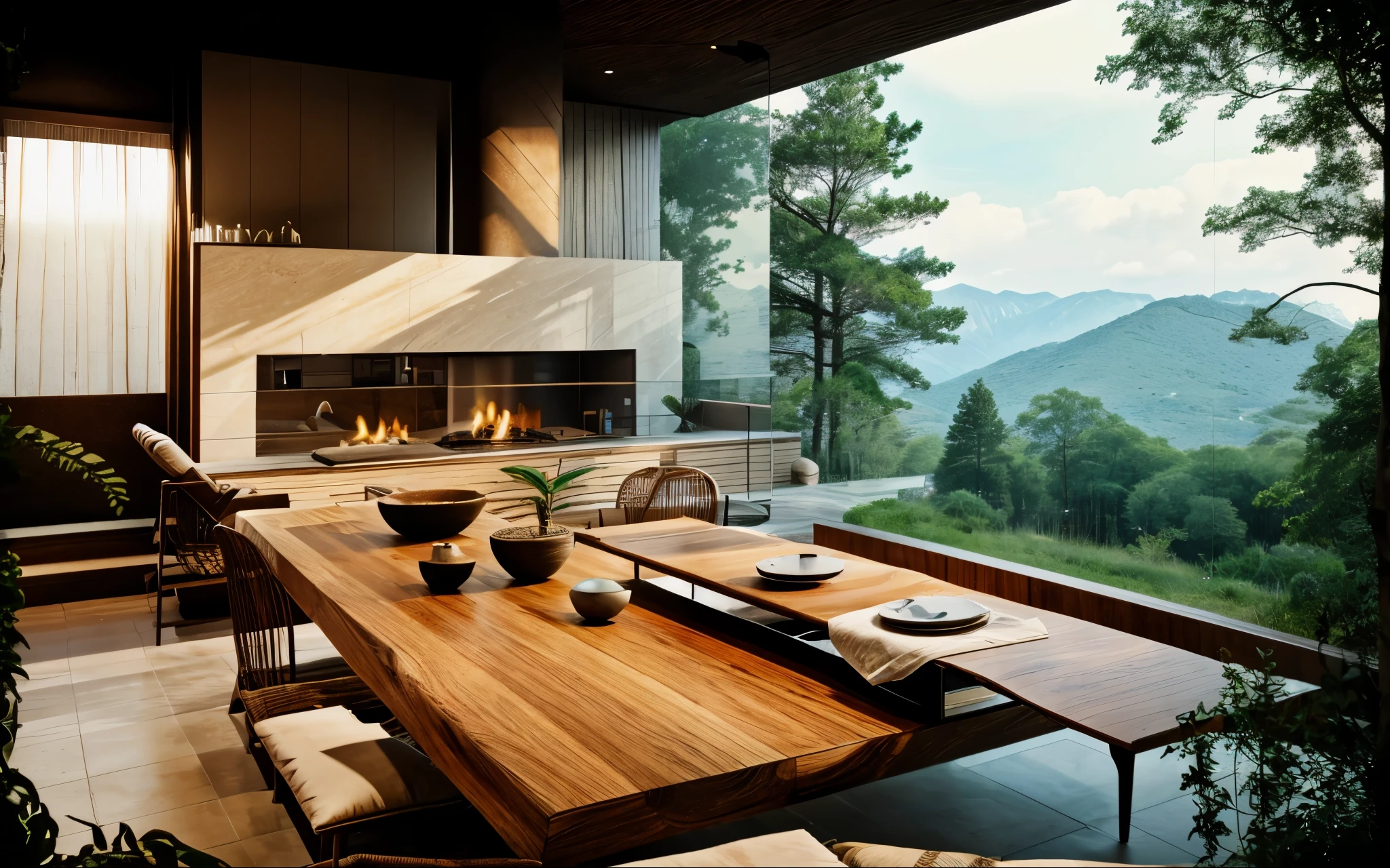 ((raw photo)), ((masterpiece)), realistic, HD, 8k, cinematic, interior, living room, table wood, sofa and chair, floor wood,