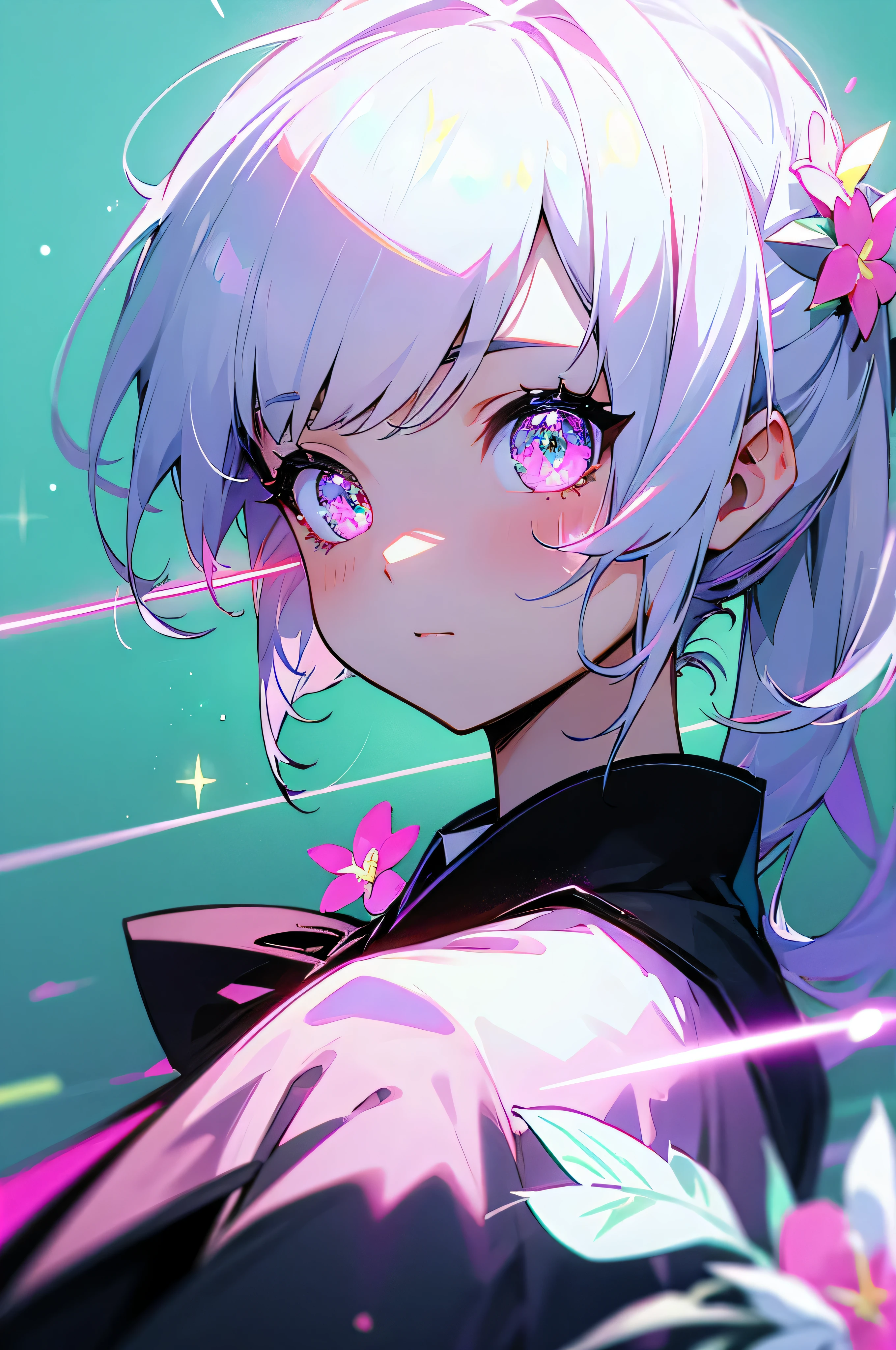 That flower、Menma、view of neon、neon laser、Upper body、looking at the camera、Glitter eyes