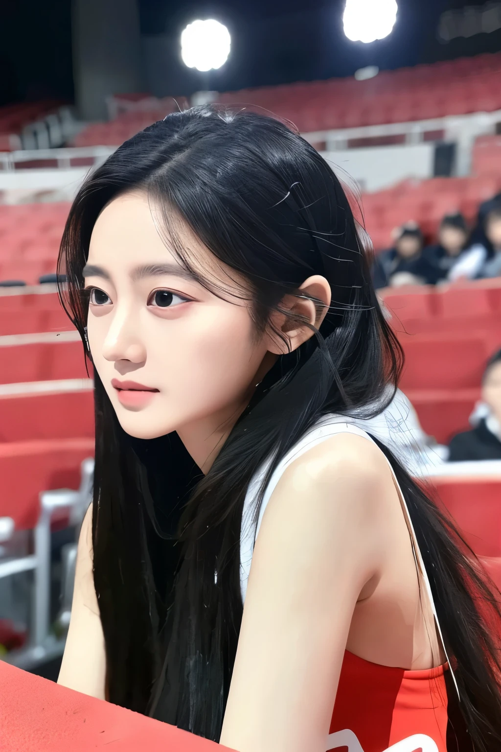 Yazhou,(best quality:1.2),ultra high definition,high quality,(actual, photoactual:1.4),1 girl,alone,long hair,black eyes,Upper body,(face_audience:1.2),looking at audience,