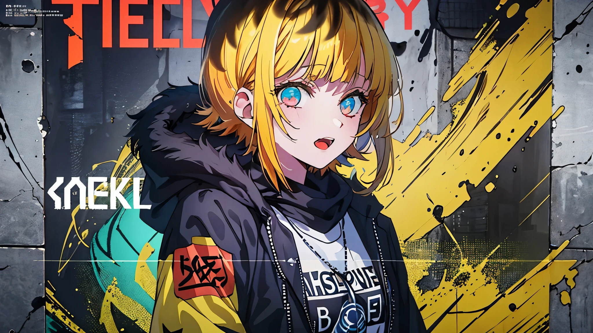 (((dramatic))), (((gritty))), (((intense)))) The movie poster features as the central character. She is shy in the center of the poster, wearing idol clothing, And the determined look on her face. The background is dark and gritty, feeling of drunkenness. The article is bold and eye-catching, with catchy slogans that add to the overall drama and excitement. The color palette is dominated by dark colors, Dotted with bright colors, giving the poster a dynamic and visual impact, tachi-e (magazine:1.3), (cover-style:1.3), fashionable, vibrant, clothing, take a pose, front, colorful, dynamic, background, element, With confidence, expressive, holding, statement, attachment, majestic, coiled, Around it, touch, scene, article, cover, bold, eye-catching, title, fashion, Font, catchy, title, bigger, eye-catching, modern, tendency, concentrate, stylish, 1 girl