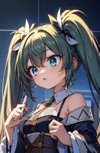 twin tails long hair hair color emerald green Electric Front facing