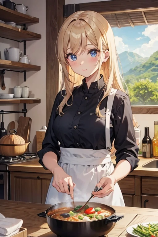 Cooking woman、cute、attractive woman、beautiful eyes、Landscape