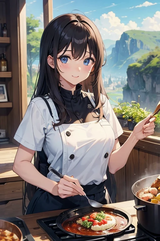 Cooking woman、cute、attractive woman、beautiful eyes、Landscape