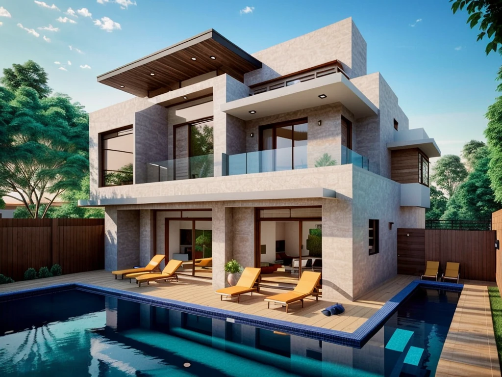 a rendering of a modern house with a pool and a patio, large modern residence, precise architectural rendering, high quality rendering, architectural rendering, architectural 3 d render, architectural render, architectural visualisation, inter dimensional villa, a photorealistic rendering, realistic rendering, realistic architecture, award-winning render, architectural visualization, exquisite architecture, overall architectural design, professional render, ultra modern