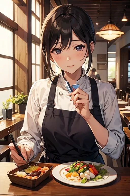 chef、beautiful mature woman、Restaurant