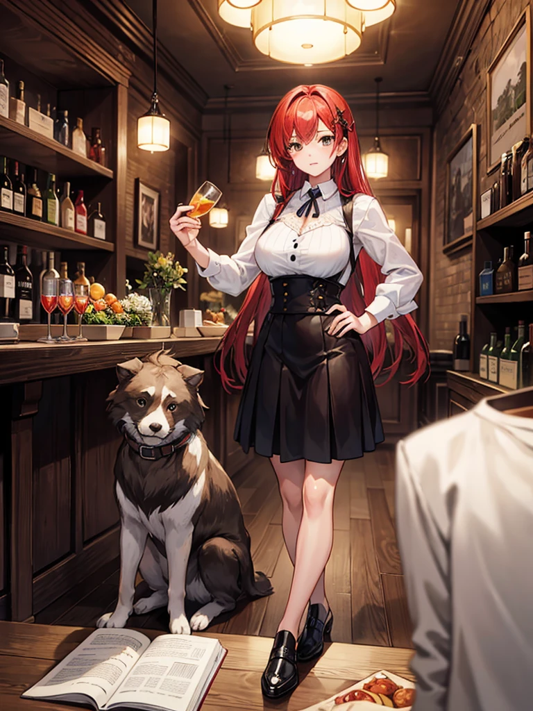（（（masterpiece、Highest image quality、highest quality、highly detailed unity 8ｋwallpaper）））、（（（Illustration of one girl、beautiful girl）））、（adventurer）、（（（neutral）））、（（red hair、long hair、golden eyes））、（（tall））、（（（muscular and strong body、muscle girl、muscle、stocky build、thickset physique、muscular legs、muscular arms、broad shoulders、solid chest）））、（（（manspreading、sitting in a chair）））、（（（Clothing in the style of the Middle Ages、adventurer風の服、adventurer風の装備）））、（Medieval tavern、Liquor bottle on the table）