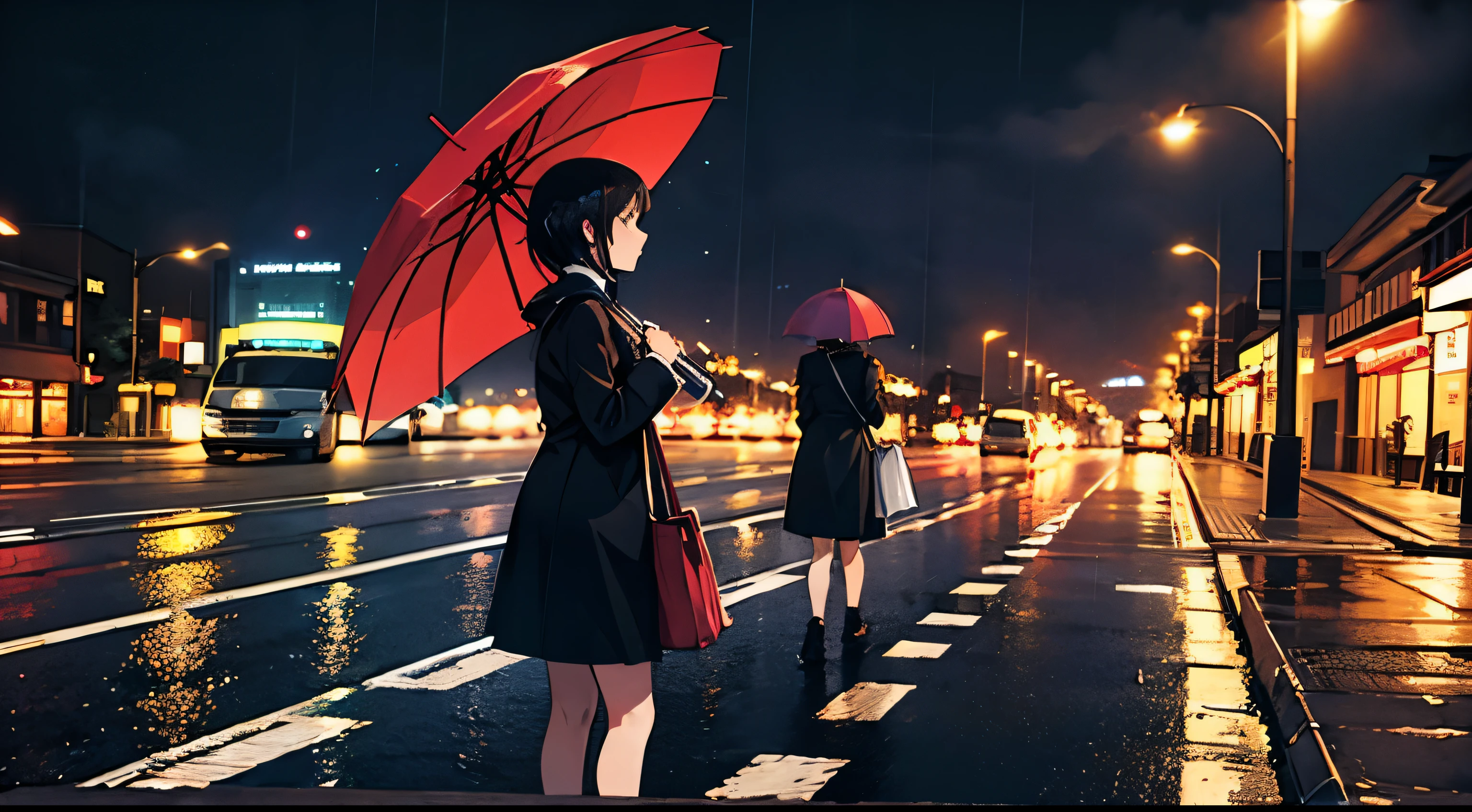 On the road,Many people are holding umbrellas,downpour