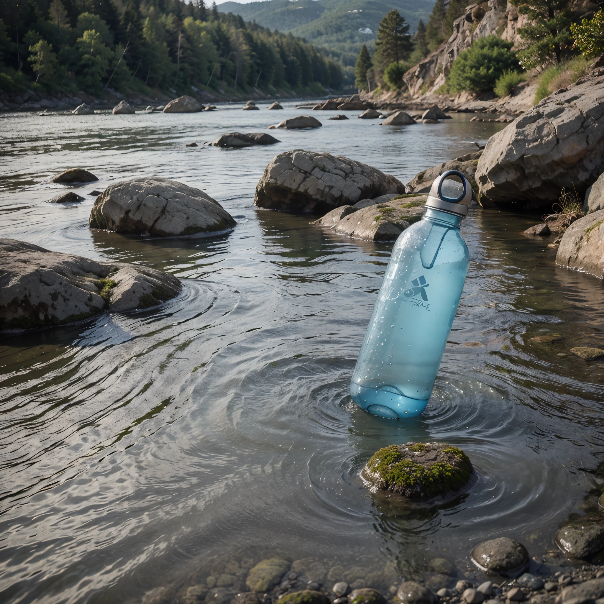 water bottle in the mountain waters