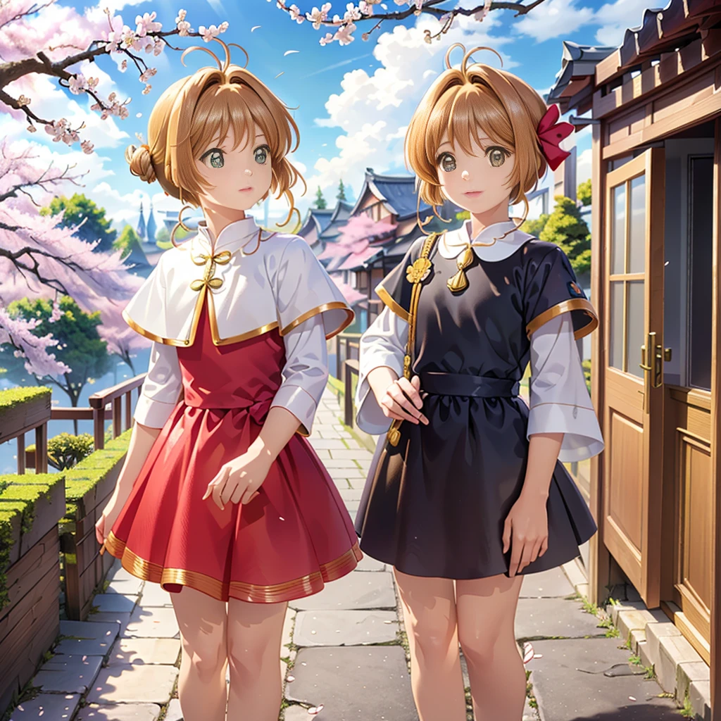 realistic, (masterpiece, excellent quality, highest quality, official art, beautiful and aesthetic: 1.2),(flight:1.4) very detailed, fractal art, colorful, more detailed, (abstract background: 1.5) (1 girl: 1.3), light brown hair, bright eyes, Hilarious, Hairstyle back, short hair, , milky way, Giant magic golden Sagittarius astrolabe, dream, fantasy, Golden trim, beautiful and detailed sky, Style and decoration, Female-only room, (Sakura Cardcaptor)