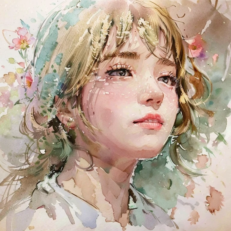 painting of a woman with a flower in her hair, watercolor detailed art, watercolour painting style, colorful sketch, inspired by Yanjun Cheng, watercolor colored painting, Watercolor illustration style, trending on artstration, A beautiful artwork illustration, Beautiful art UHD 4 K, watercolor digital painting, rossdraws pastel vibrant, aquarelle, Detailed painting 4 K, watercolor paiting, redheadwear