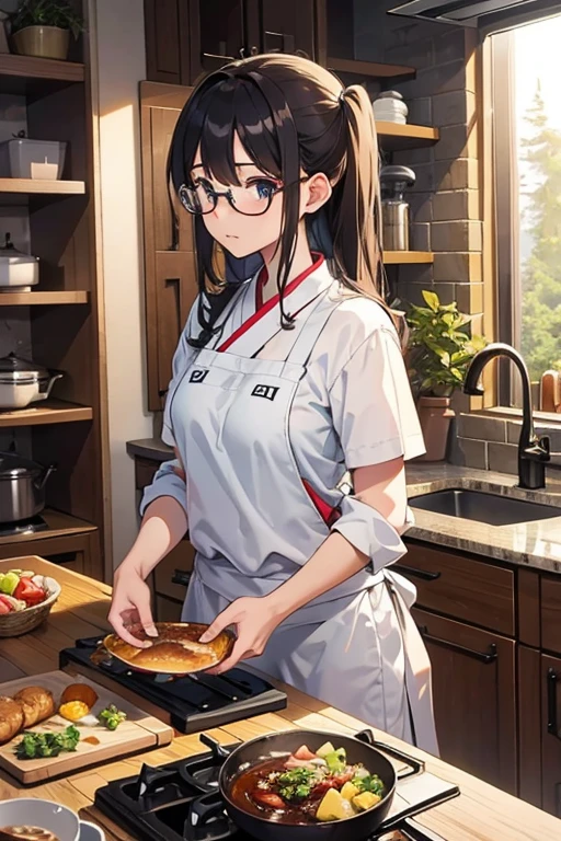 Tokkebi、glasses、1 girl、kitchen、cooking