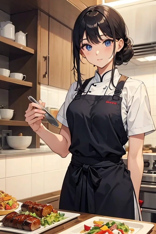 chef dress、attractive woman、beautiful eyes