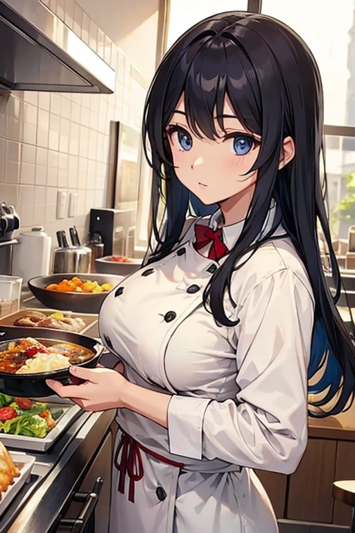 chef dress、attractive woman、beautiful eyes