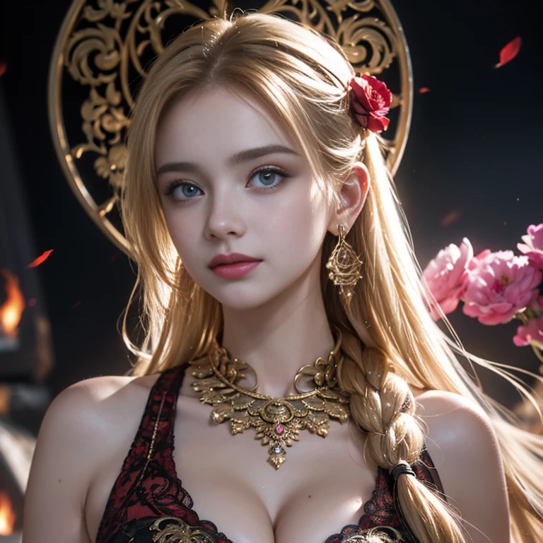 (hyper realstic)、Ancient priestess、のFemale Shaman、
immensity Beautie high-level image quality hight resolution Realistic Shorthair a blond、 a blonde woman、A MILF、Middle-aged woman、((Big big))、detailed skin textures、超hight resolution、Realistic、Voluptuous body shape、A smile、Middle-aged beauty、Beautiful expression、With detailed red-black areola 、little purple ailfi long blonde hair、Kamimei、Very delicate and detailed skin textures、35Female Shaman、{(Ancient ornate and luxurious temples)、(A lot of torches are burning)}、Ancient priestess、Large cleavage、Large open neckline、big red lips、(Gorgeous black outfit and luxurious accessories)、I have an ornate platinum wand、