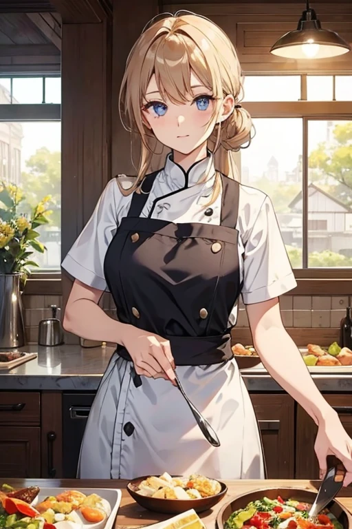 chef dress、attractive woman、beautiful eyes、Beauty