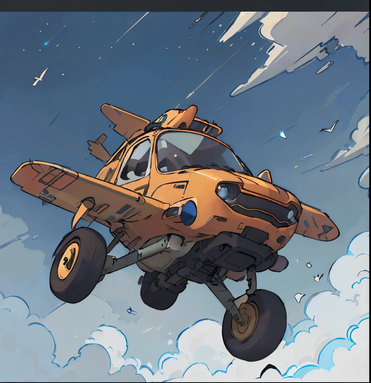 flying car、Watching from below。high quality
