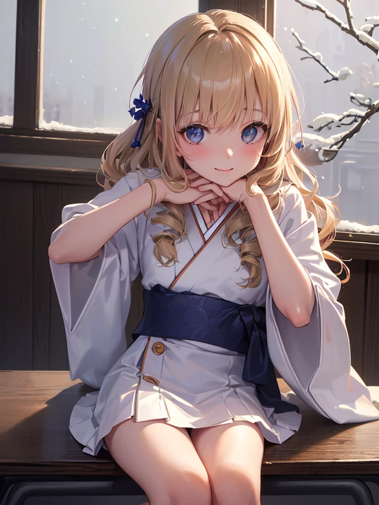 photo realistic, (masterpiece,best quality:1.4),(8k,raw photo,photo realistic:1.2),Not Safe for Work, detailed skin,detailed face,1girl,Japanese princess, cute face, super resolution,retro realistic details Illustration,,{{{elaborate, intricately,fantastic,delicately,tremendous,meticulous,minute,incredibly,obsessed,artisan's,subtle,virtuoso,skillful,vibrant, vivid, complex}}}, clearly focus edge, fresh natural gradation, best quality, amazing quality, very aesthetic, absurdres, (((face focus))), (head rest), ((one girl sitting in her room gaze out the window on snow day)), nostalgic,
(((Winter Japanese clothes))), frilled Mini skirt, (a teenage girl:1.3),14-yo, (medium breasts:1.25),light smile,(tilted head:2.0),(both elbows on the school desk:1.6),(put chin on own both hands:1.6),(wearing white school shirt:1.1),(looking at viewer:1.5),(closeup to viewer:1.5), medium bob,  (blonde hair), ((wavy hair)), shimmering eyes, Blue eyes, long hair, , beautiful hands, neck ribbon, baby face, twinkle in the eye, braided bangs, 
((bedroom)), ((pastelcolour)), imagination, (((snow day))),