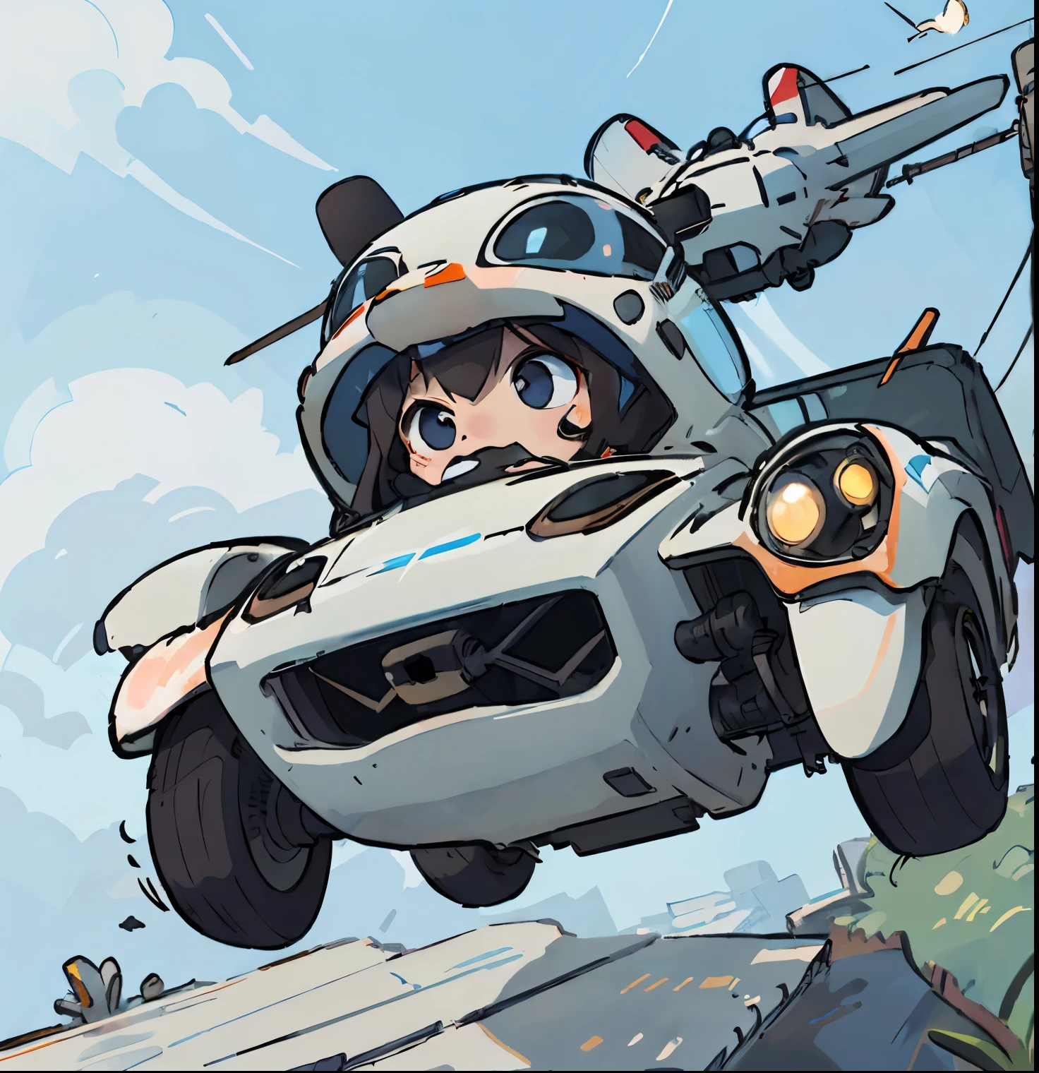 flying car、Watching from below。high quality
