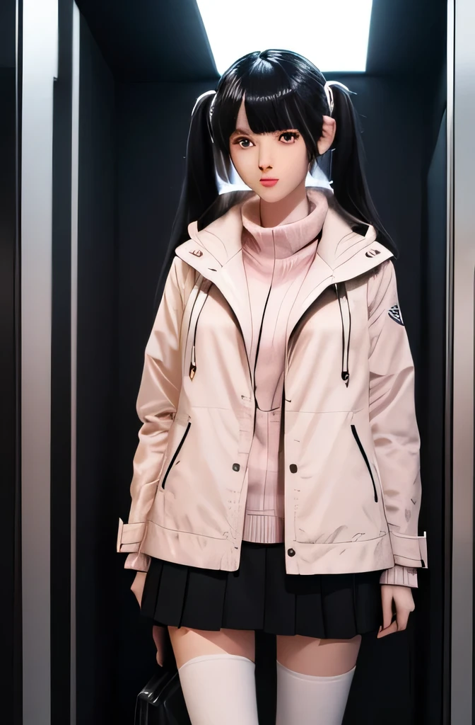 全身mannequinがコンピューターに触れている,そのmannequinは美しいです,mannequin is a high school girl,mannequinの身長は165cmです,mannequinの色&#39;my face is white.,mannequinの色&#39;The body is pure white.,mannequin has black hair( twin tails,bangs),あのmannequinは顔が細くて小さい.,mannequinの色&#39;lips are light pink.,mannequin&#39;eyes are black.mannequin is wearing a coat.
