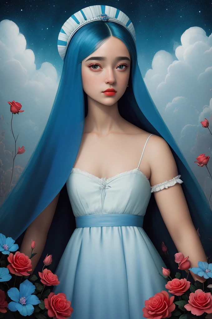 benjamin lacombe, Anne Sultan, Andy Keeho, Kincaid and Kandinsky, Ghost town full of ghosts, beautiful eyes, Magical land, night, rose and wildflower garden, high detail, Complicated, beautiful sky, Volumetric light, 8k, Mute Color, Vibrant triadic colors, bright and crisp, aldorf guard blue, barbados blue, Sensitivity, Rhapsody in blue and bleached silk, Popular topics on Artstation, sharp focus, Studio photos, intricate details, Very detailed, author:Mark Leyden, Popular topics on Artstation, sharp focus, Studio photos, intricate details, Very detailed, (((author:Mark Leyden)))