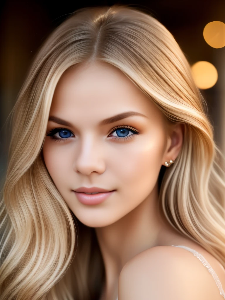 1girl, RAW photo, best quality, realistic, photo-realistic, masterpiece, an extremely delicate and beautiful, extremely detailed, Amazing, finely detail, ultra-detailed, highres, soft light, beautiful detailed blond girl, extremely detailed eyes and face, beautiful detailed nose, beautiful detailed eyes, cinematic lighting, in the city, perfect anatomy,slender body, gently smile, Friendly, warm, looking at viewer, wavy long brown hair, brown eyes, dynamic posing,   