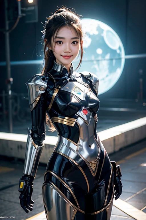 Thai robot girl has a beautiful face and a sweet smile. Big chest, small waist, big thighs