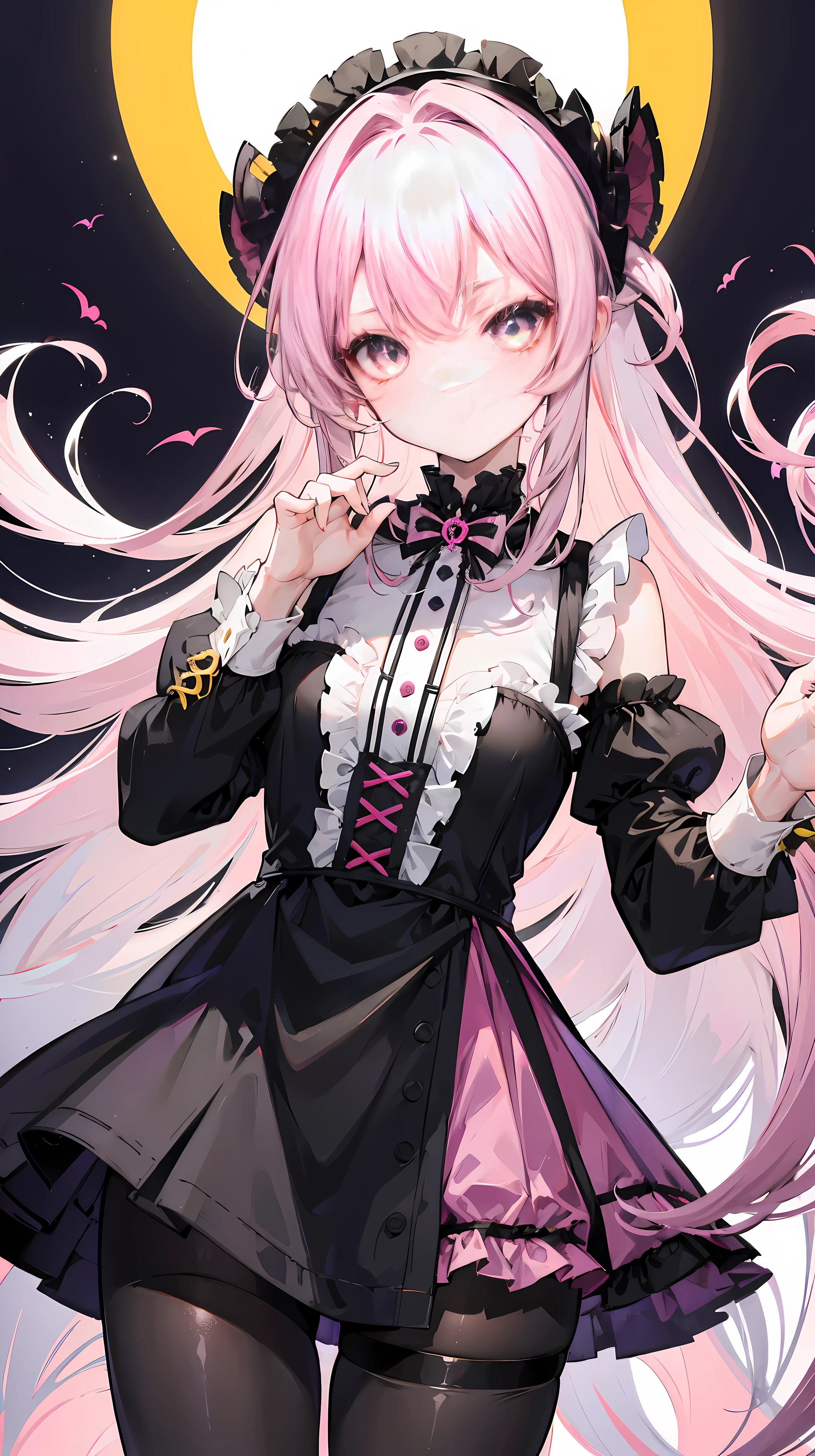 Cute gray-pink hair,Red-green pupils,Yellow-purple clothes,Cthulhu Transformation, Strange but very beautiful ta dress,This is a very cute and sweet girl,Wearing black silk pantyhose