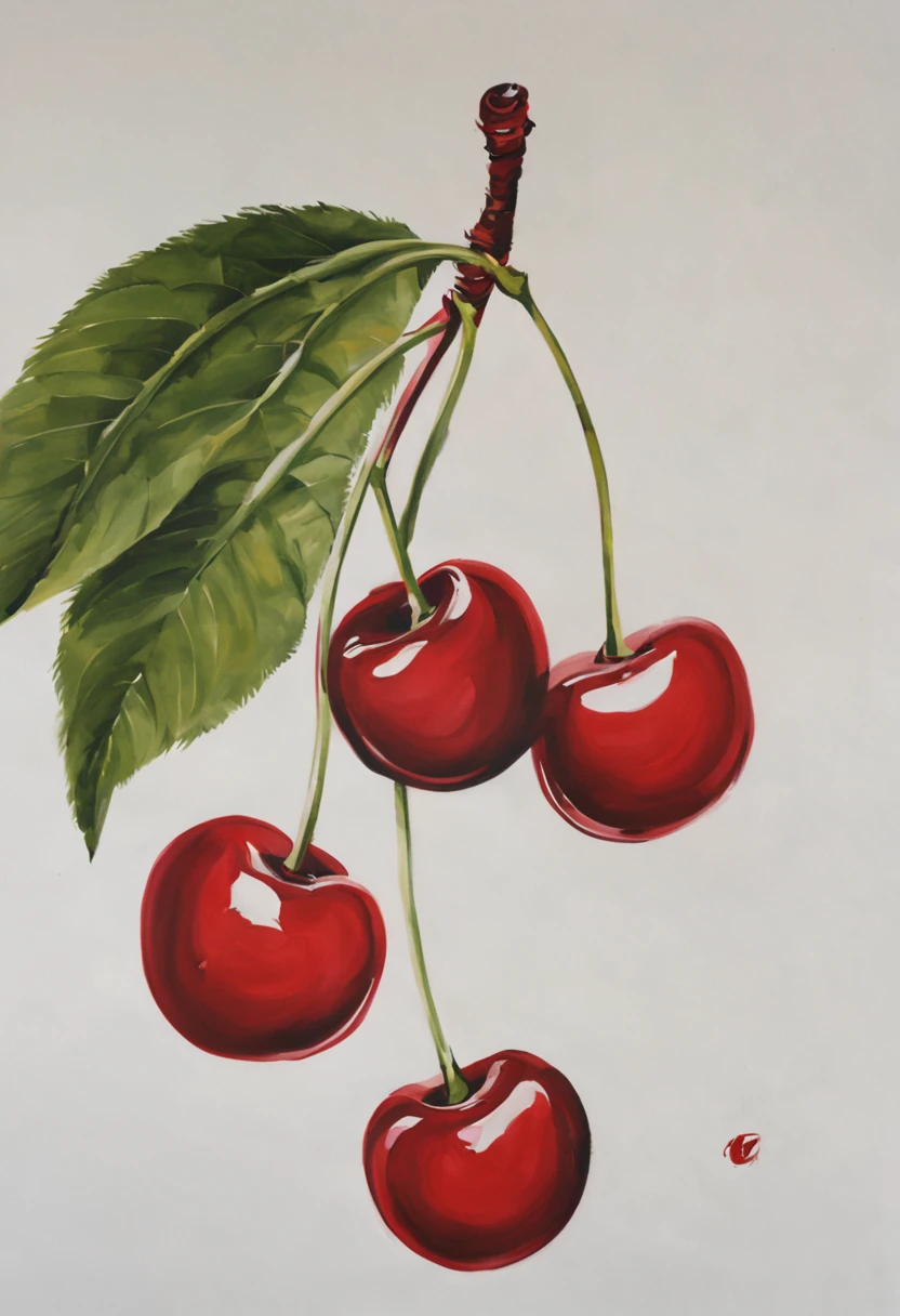 CHERRY PAINTING, WHITE BACKGROUND