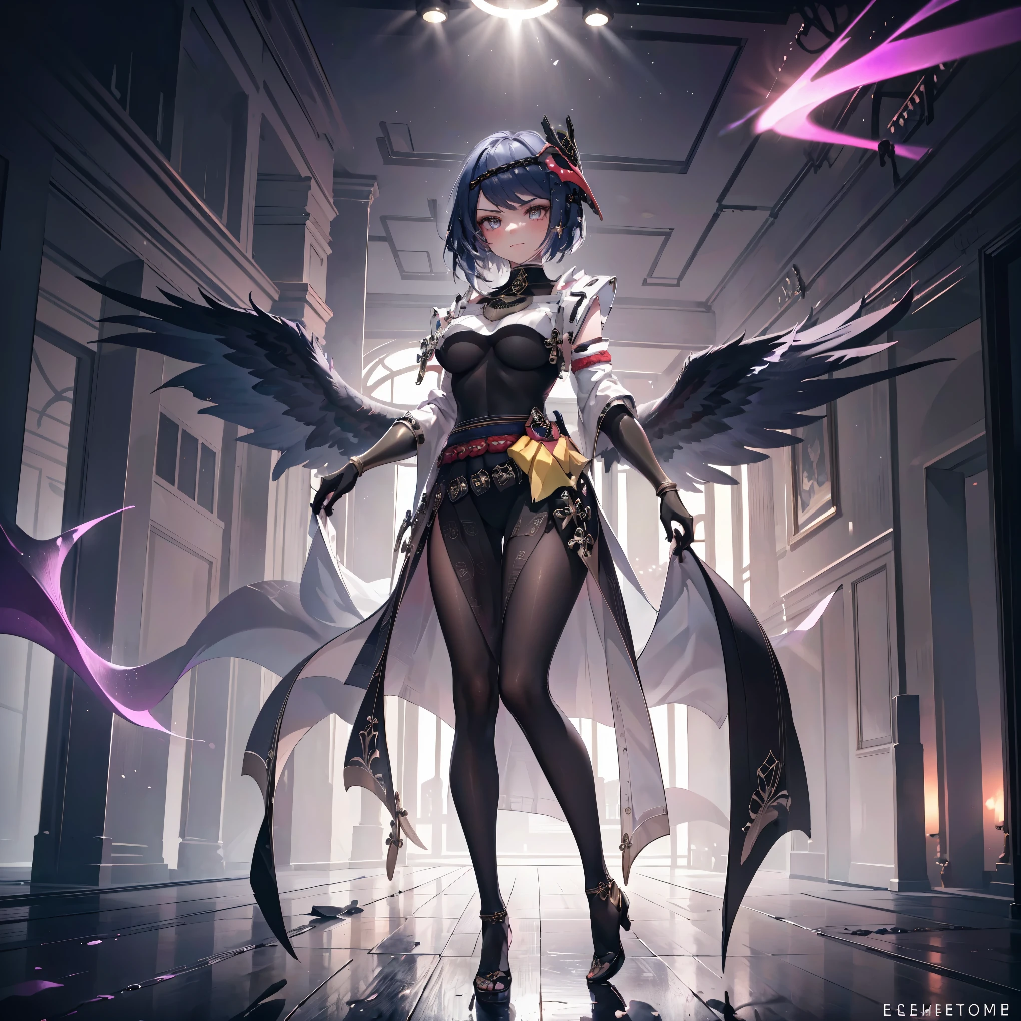 Kujou Sara |genshin impact, (Full body posing:1.5), (colorful:1.2), Dynamic angle, (extremely detailed CG unity 16k wallpaper:1.1), (Denoising strength: 1.45), (tmasterpiece:1.37), beautiful cute gothic dark magical girl in with witch style, wearing witch hat, her magic is dark and purple glowing colored, evil, smiling an evil cute smile, magical glowing aura, powerful, ultra power, glowing power, magical power, cute white face, purple and red glowing magic, (incredible details, cinematic ultra wide angle, dark background, depth of failed, hyper detailed, insane details, high resolution, incredible quality, dynamic shot, starrystarscloudcolorful, Ambilight, ultra-high quality, (ultra detailed original illustration), double exposure, fussion of fluid abstract art, glitch, (original illustration composition), (maximalism artstyle, geometric artstyle, junk art), ((1girl:1.4)), (highly detailed beautiful face and eyes), eastern dragon, floating full body, hyper realistic, cinematic lighting, soft lighting, god rays, sparkle, masterpiece