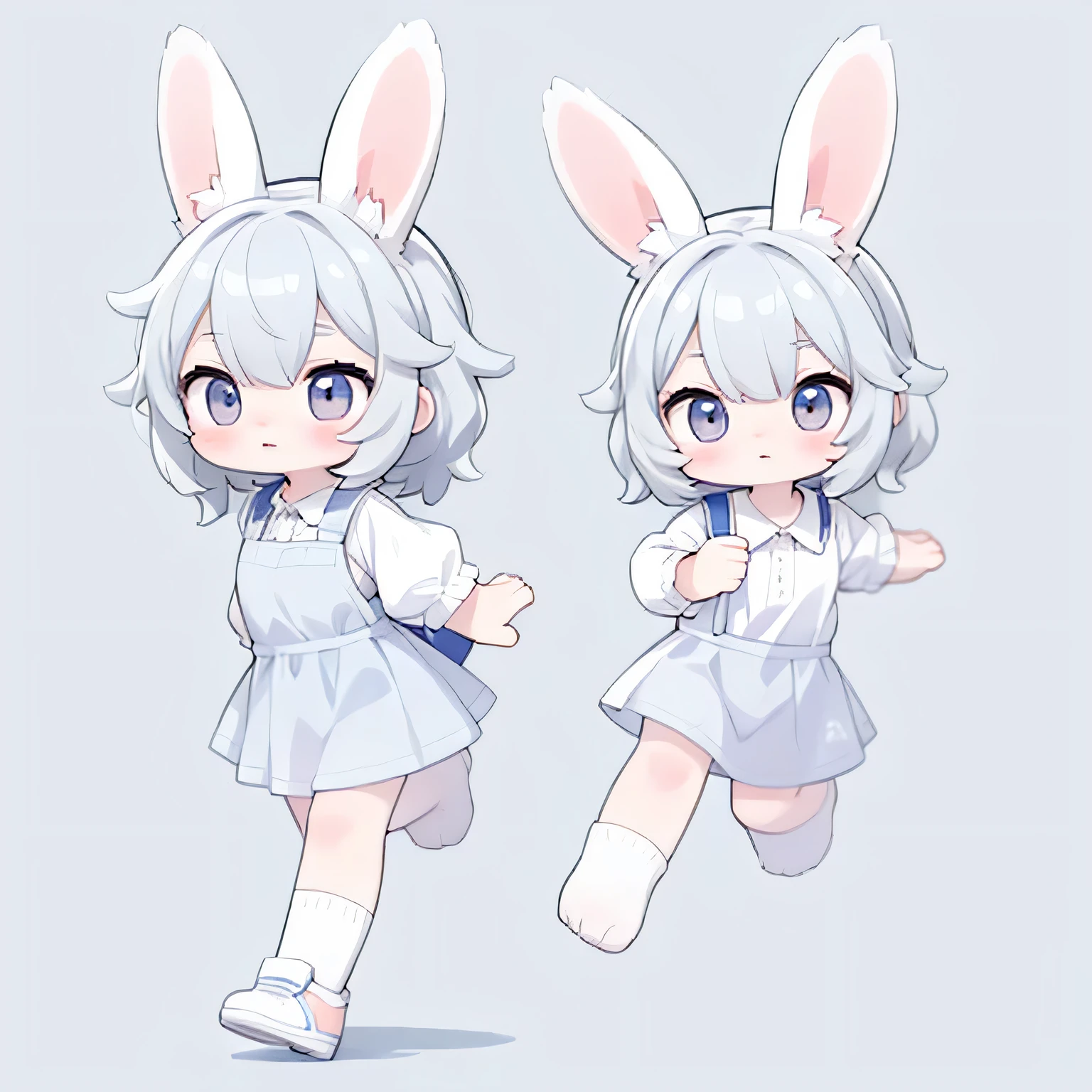 a cute rabbit running in the style of LINE stickers, gray background