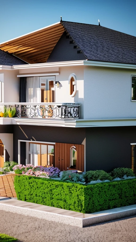 a rendering of a house with a balcony and a balcony, inter dimensional villa, architectural rendering, residential, exterior design, architectural visualization, high quality rendering, wide establishing shot, realistic rendering, rendering, photorealistic rendering, architectural render, lumion rendering, digital rendering, architectural 3 d render, side view, villa, beautiful rendering, neo - classical style, lumion render