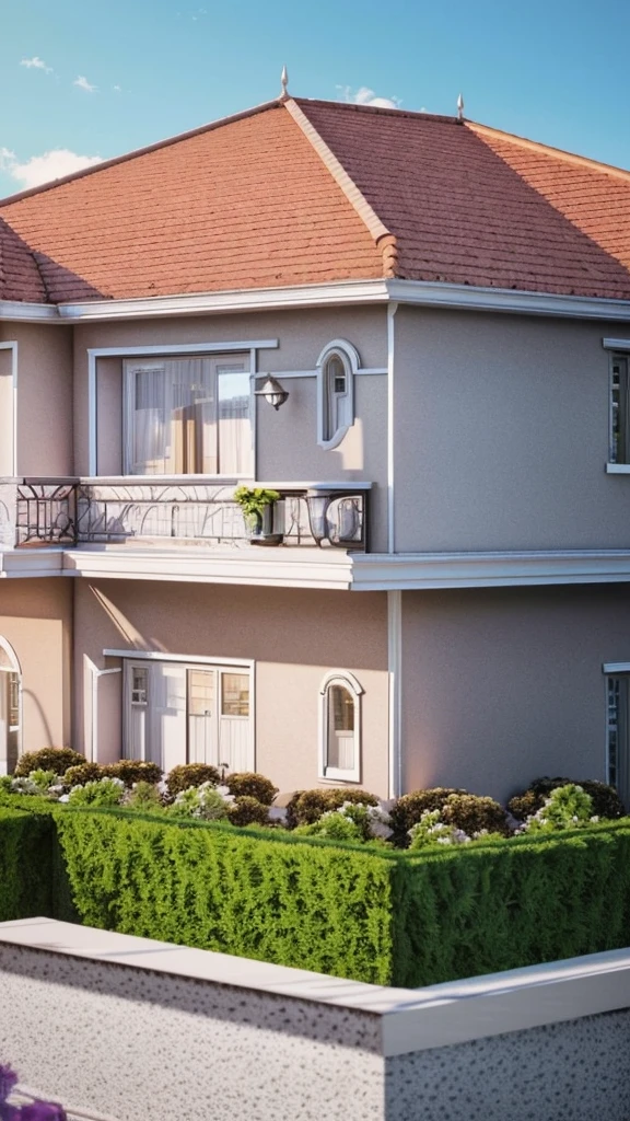 a rendering of a house with a balcony and a balcony, inter dimensional villa, architectural rendering, residential, exterior design, architectural visualization, high quality rendering, wide establishing shot, realistic rendering, rendering, photorealistic rendering, architectural render, lumion rendering, digital rendering, architectural 3 d render, side view, villa, beautiful rendering, neo - classical style, lumion render