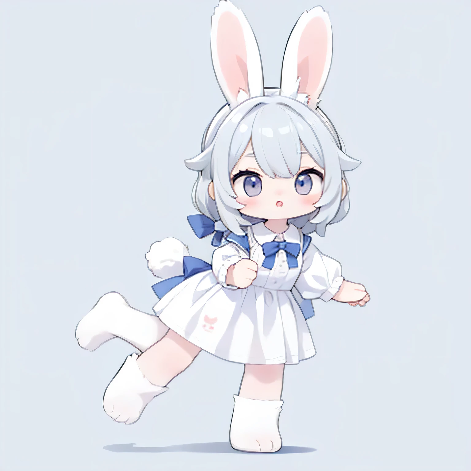 a cute rabbit running in the style of LINE stickers, gray background