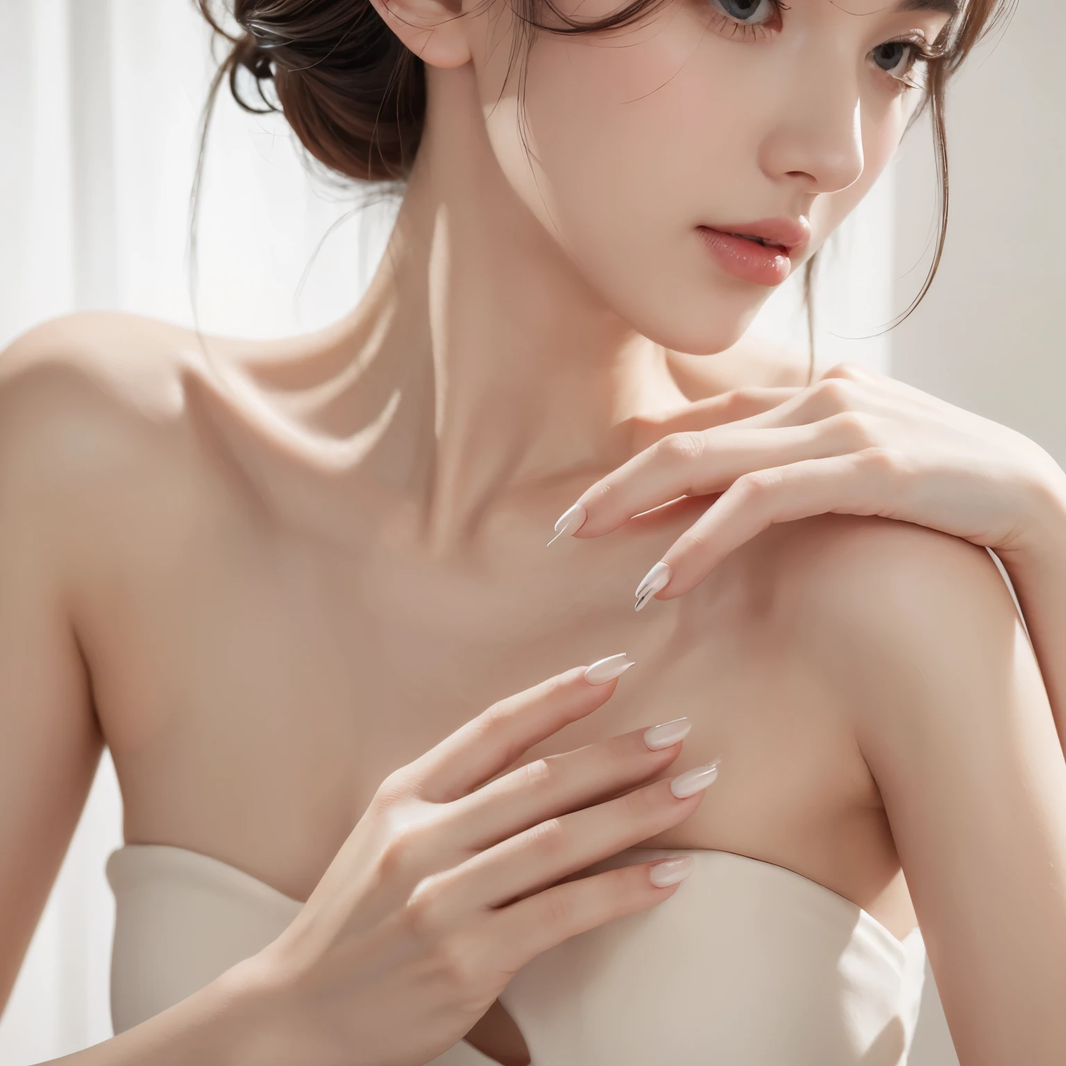 (best quality,highres),(close-up detailed),(long,slender,elegant hands),(holding,grasping,squeezing) a capsule,(beautiful,meticulously done nails),(feminine,delicate fingers),(subtle,soft skin texture),(natural,light manicure),(subtle,understated nail art),(manicured,clean cuticles),(polished,perfectly shaped nails),(elegant,gentle gesture),(slim,piano-like fingers),(graceful,effortless grip)