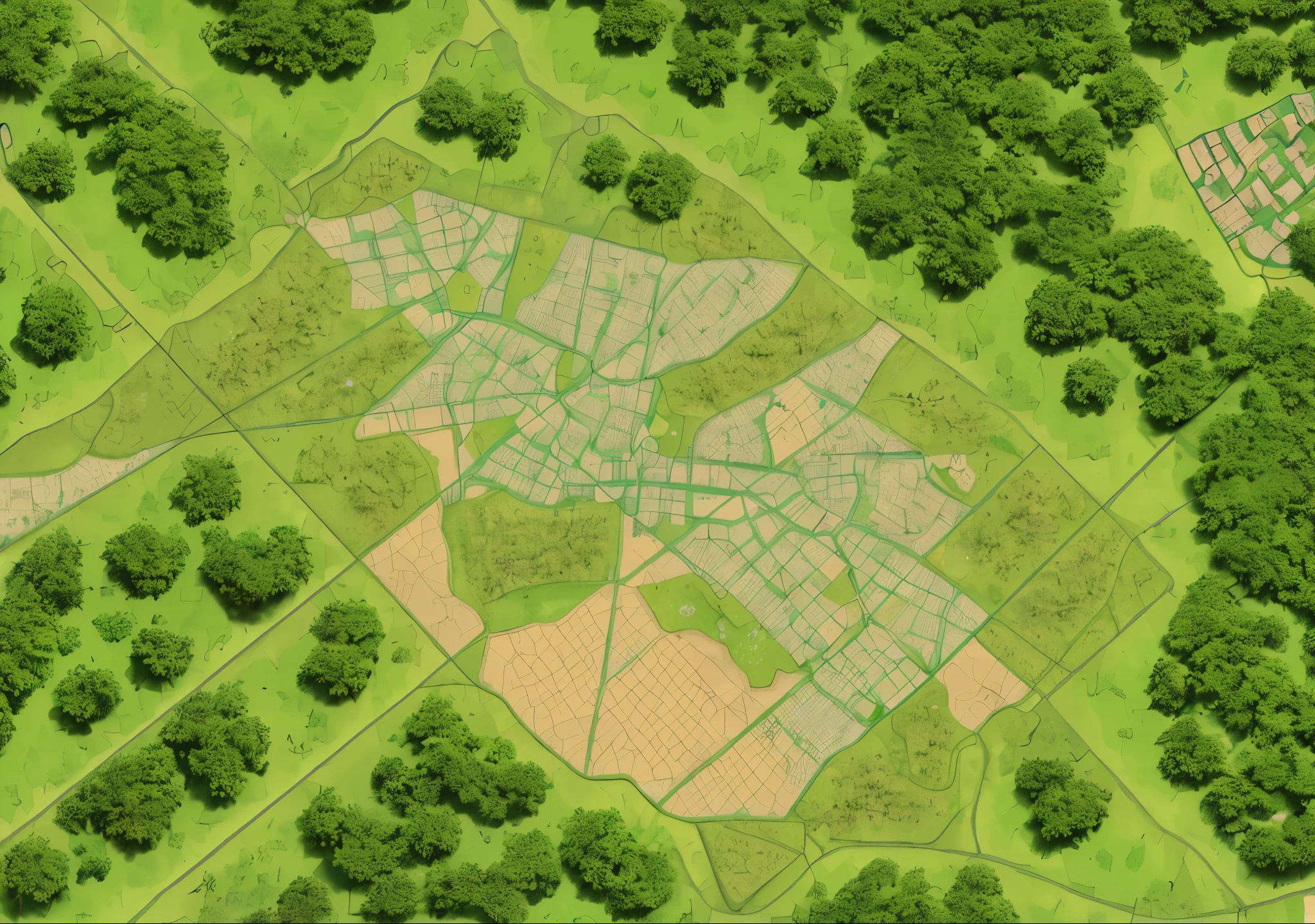 arafed map of a park with a pond and a park in the middle, barycentric subdivision, above view, aerial illustration, landscape of a future city, bird's-eye view, bird's - eye view, futuristic phnom-penh cambodia, bird's eye view, city, aerial view of a city, urban planning, mega detailed