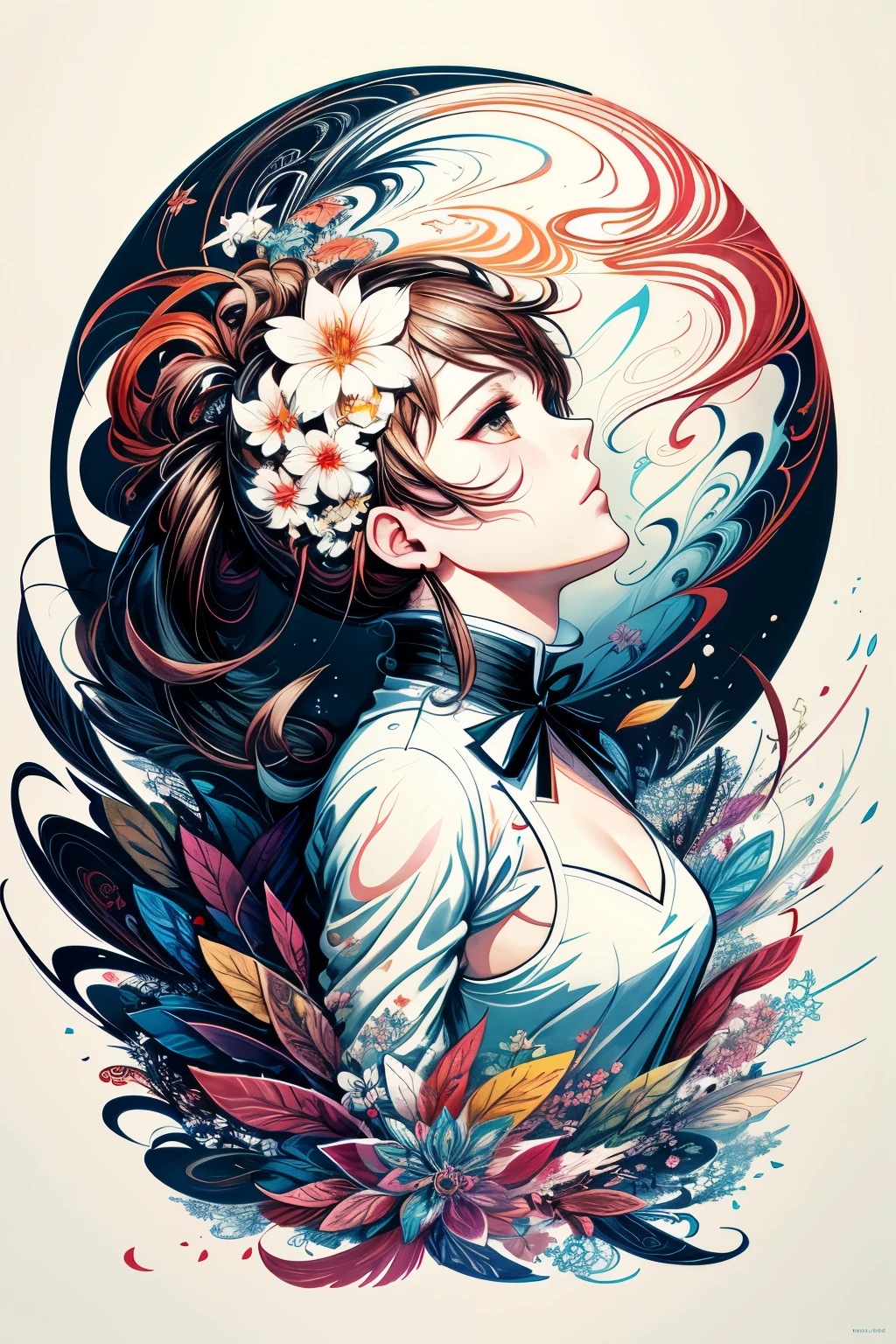 official art, unified 8k wallpaper, Super detailed, Beautiful and beautiful, masterpiece, best quality, (zendispute, mandala, dispute, endispute), (fractal art:1.3) , 1 girl, Very detailed, dynamic angle, cowboy shooting, Chaos in its most beautiful form, elegant, brutalist design, bright colors, , by James Jean, Robbie Devi Antonio, Ross Tran, French bacon, Michal Maraz, Adrian Genius, Petra Cortright, Gerhard Richter, Takato Yamamoto, Ashley Wood, Atmospheric, ecstasy of notes, Streaming notes are visible