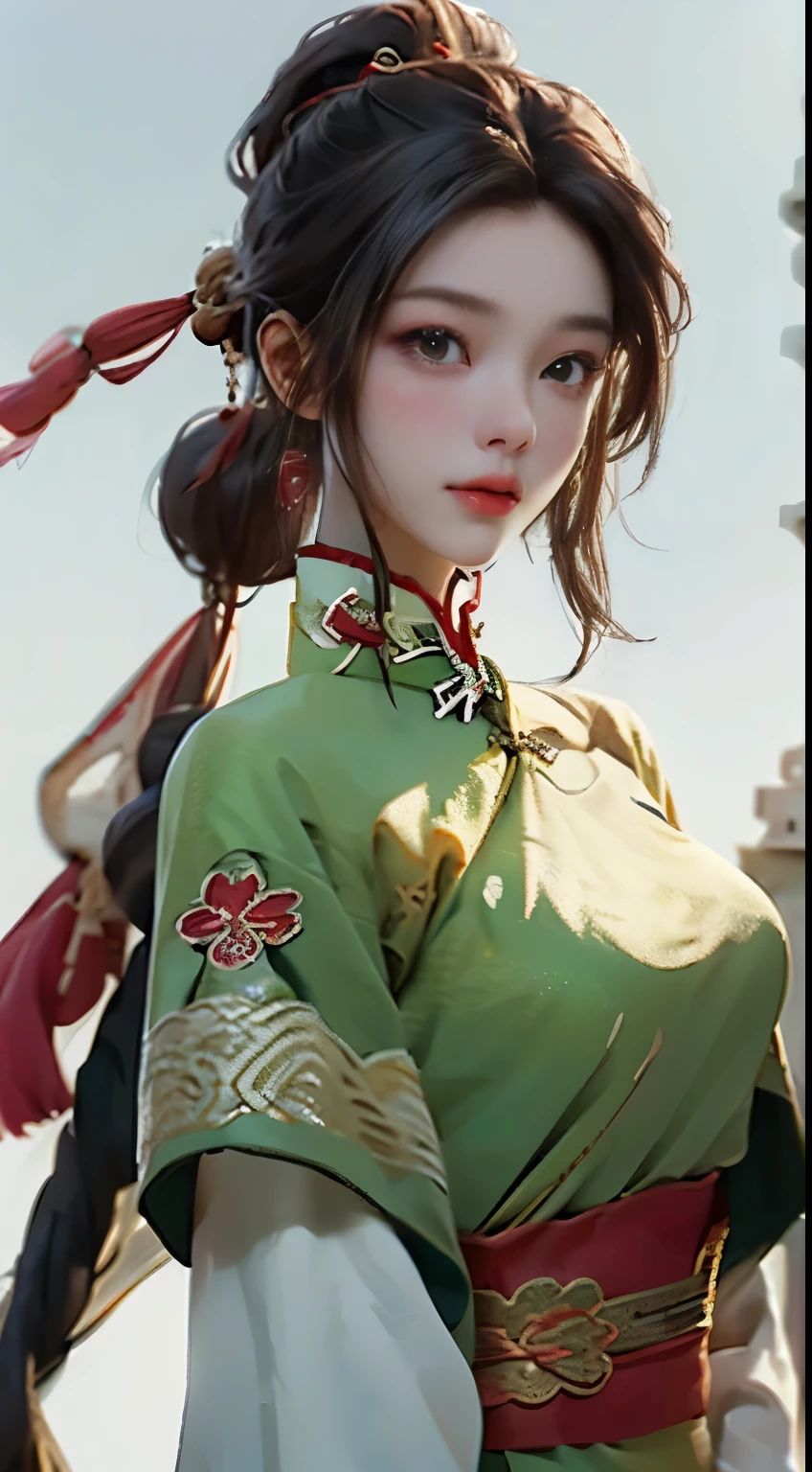A girl, ancient Chinese costume, sunshine, clear face, clean white background, masterpiece, super detail, epic composition, ultra HD, high quality, extremely detailed, official art, uniform 8k wallpaper, super detail, 32k -- v 6