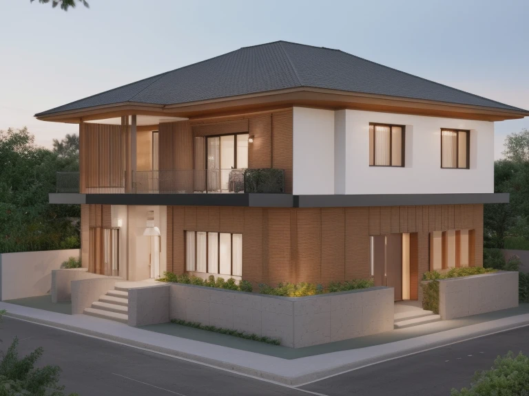 a rendering of a house with a balcony and a balcony, inter dimensional villa, architectural rendering, residential, exterior design, architectural visualization, high quality rendering, wide establishing shot, realistic rendering, rendering, digital rendering, photorealistic rendering, lumion rendering, architectural render, architectural 3 d render, side view, villa, beautiful rendering, neo - classical style, lumion render