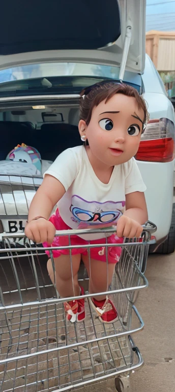 bit girl,Sit in a cyberpunk-style shopping cart,ultraclear