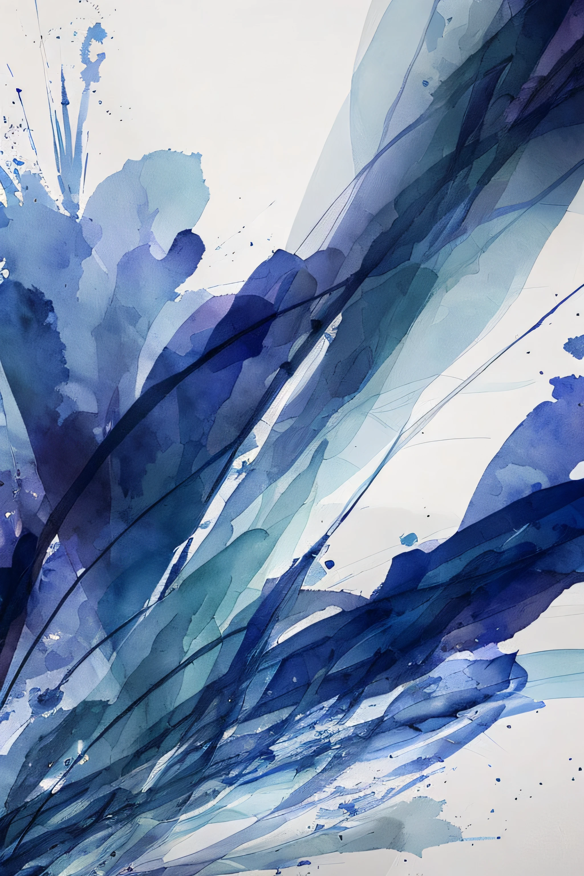 Navy Blue Abstract Print Watercolour Brush Stroke print~ Hamptons Beach art