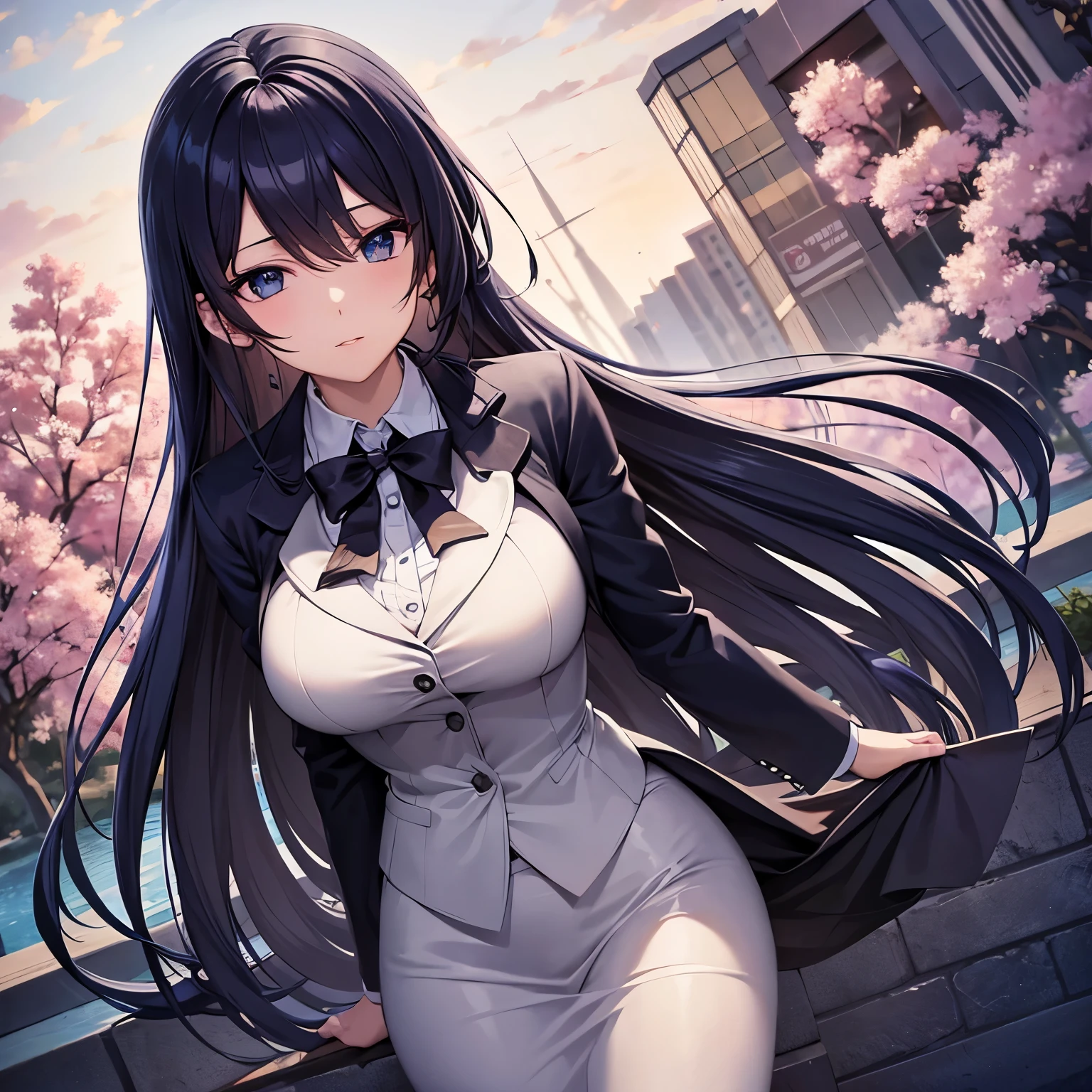 Beautiful anime woman wearing a suit. Highly detailed image.