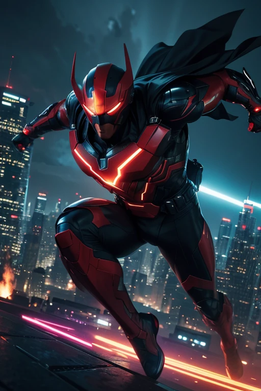 vivid colors,dramatic lighting,superhero theme,(best quality,4k,8k,highres,masterpiece:1.2),ultra-detailed,(realistic,photorealistic,photo-realistic:1.37),Hollywood blockbuster,futuristic cityscape,action-packed scene,characters in dynamic poses,heroes battling villains,attention-grabbing powers and weapons,explosions and fiery effects,dark and intense atmosphere,brooding and intense expressions,contrasting light and shadow,high-contrast color palette,glossy and vibrant costumes,city skyline illuminated by neon lights,high-tech gadgets and vehicles,energetic and dynamic composition,dynamic camera angles and perspectives,powerful and dynamic poses,emotional and dramatic facial expressions,motion blur and fast-paced action lines,large-scale destruction and chaos,flying through the air,cool and sleek character designs,comic book-inspired visuals,emphasize the sense of strength and power.