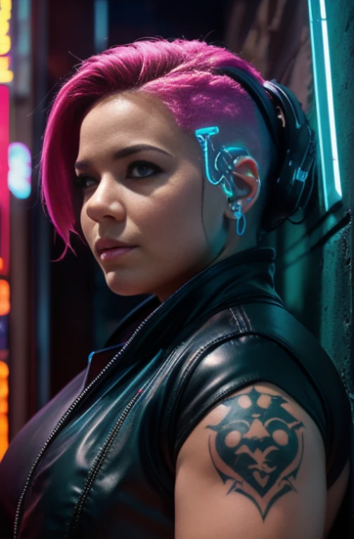 [nudity, explicit] nsfw , closeup portrait of a cute chubby face girl leaning on wall, futuristic streets of cyberpunk at night wearing tight black bikini and (baggy jacket:1.2), 1girl, pink sclera, smirk, curvy figure (red pupils0.9), cyborgunder, tattoo, green hair, colored skin, neon lights, (RebeccaEdgerunners:0.9), (masterpiece:1.2), (high resolution:1.2), (best quality:1.1), (HDR), (cinematic lighting), (sharp focus)
